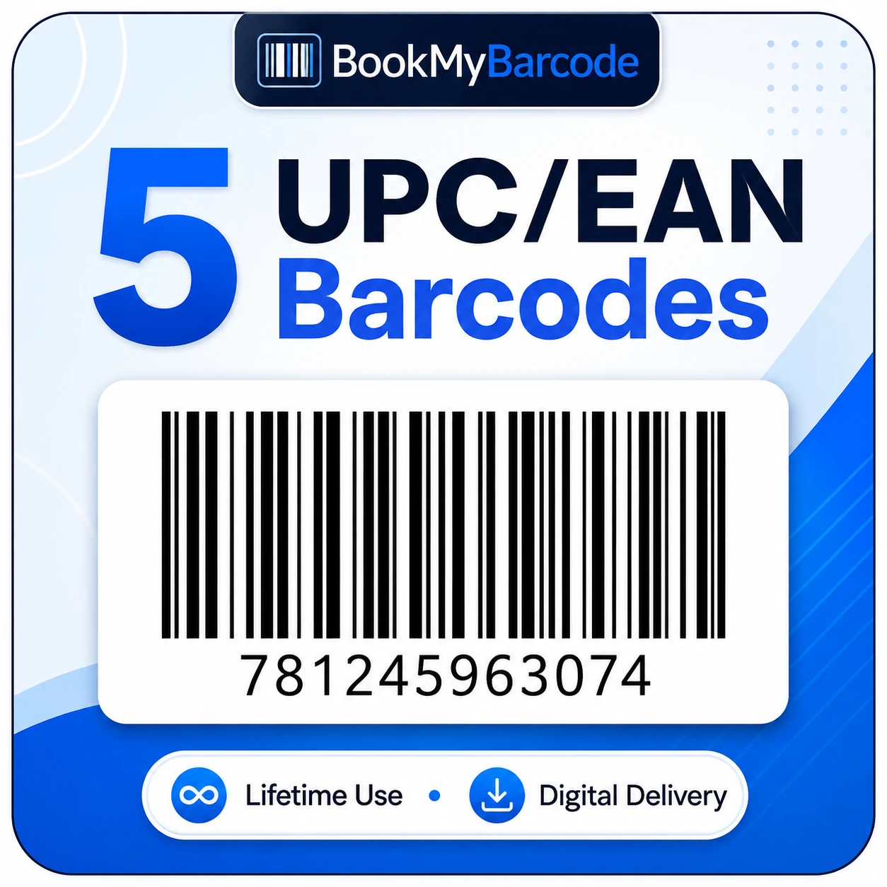 5 UPC EAN Barcode Package by BookMyBarcode