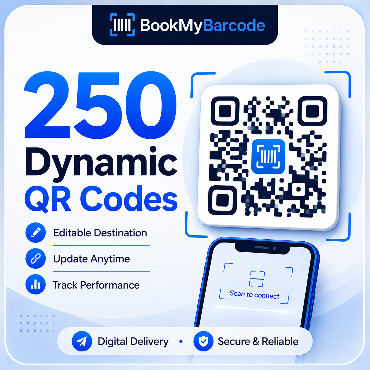 250 Dynamic QR Code Package by BookMyBarcode